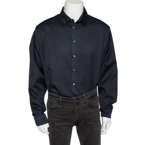 Giorgio Armani Navy Blue & Grey Printed Cotton Button Front Shirt 4XL - Giorgio Armani - Modalova