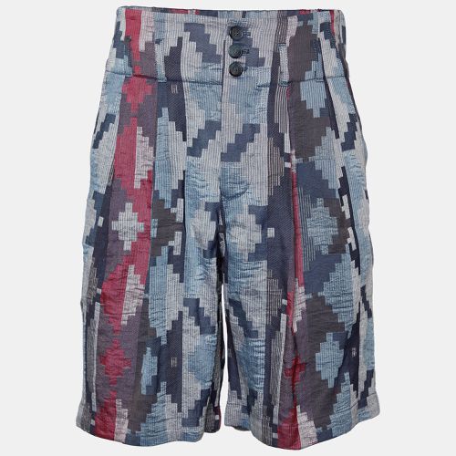 Giorgio Armani Blue Geometric Pattern Linen Blend Shorts L - Giorgio Armani - Modalova