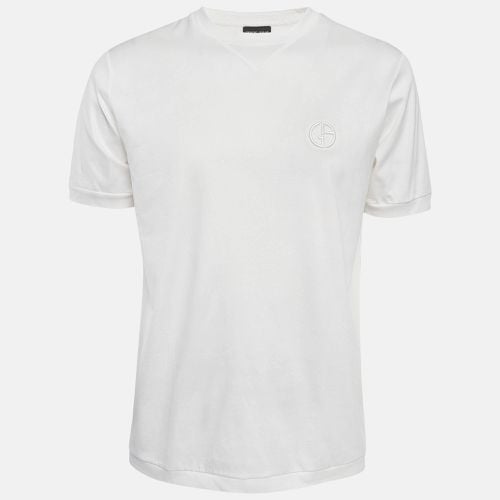 Giorgio Armani White Logo Embroidered Jersey T-Shirt M - Giorgio Armani - Modalova