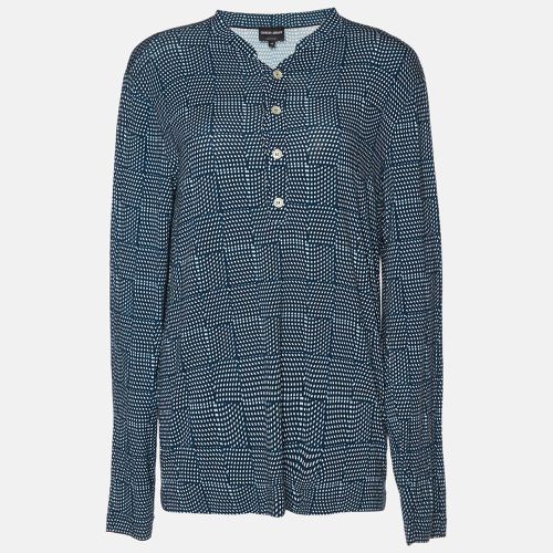 Giorgio Armani Blue Checked Knit Long Sleeve T-Shirt M - Giorgio Armani - Modalova