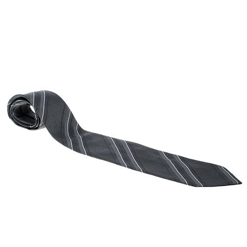 Giorgio Armani Grey Horizontal Striped Silk Jacquard Tie - Giorgio Armani - Modalova