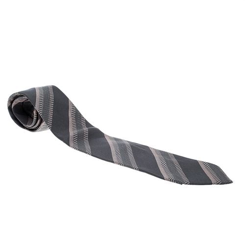 Giorgio Armani Grey Contrast Diagonal Striped Silk Jacquard Traditional Tie - Giorgio Armani - Modalova