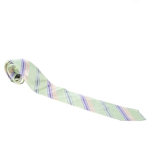 Giorgio Armani Green Contrast Diagonal Striped Traditional Silk Tie - Giorgio Armani - Modalova