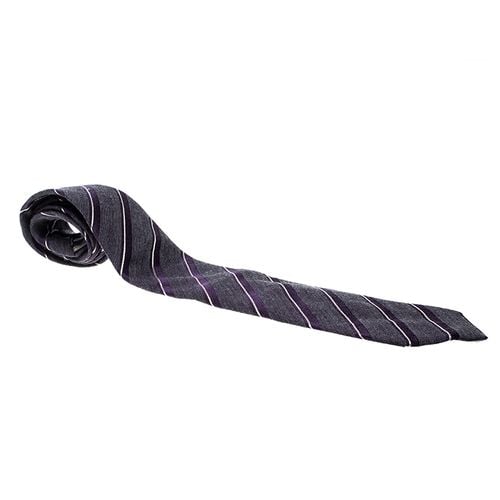 Giorgio Armani Purple Diagonal Striped Silk Wool Traditional Tie - Giorgio Armani - Modalova