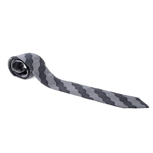 Giorgio Armani Grey Wave Pattern Silk Jacquard Traditional Tie - Giorgio Armani - Modalova