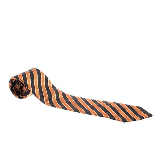 Giorgio Armani Vintage Orange and Black Diagonal Striped Silk Jacquard Tie - Giorgio Armani - Modalova