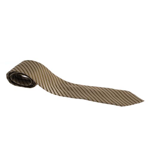 Giorgio Armani Vintage Olive Green Jacquard Traditional Silk Tie - Giorgio Armani - Modalova