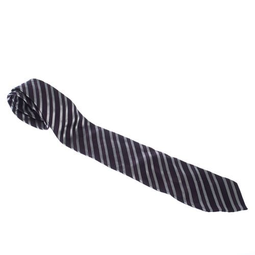 Giorgio Armani Dark Purple Diagonal Stripes Silk Jacquard Traditional Tie - Giorgio Armani - Modalova