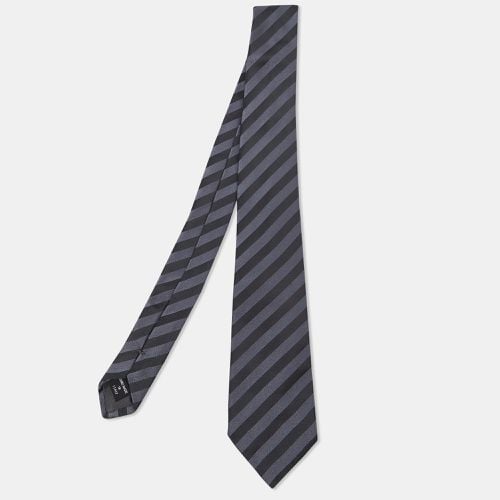 Giorgio Armani Grey Diagonal Striped Silk Tie - Giorgio Armani - Modalova