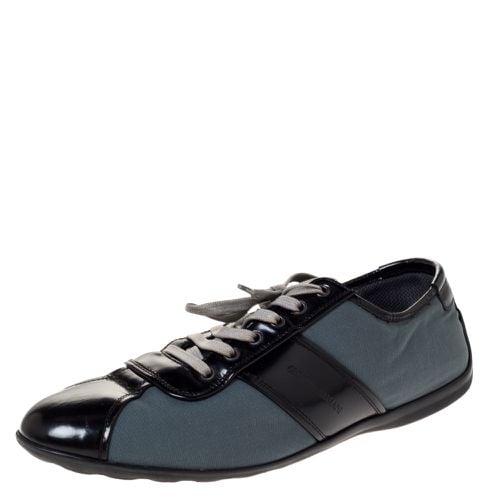 Giorgio Armani Black/Dark Teal Nylon and Leather Lace Low Top Sneakers Size 44 - Giorgio Armani - Modalova