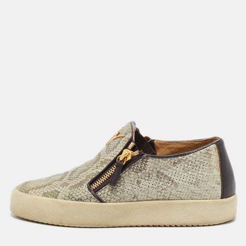 Giuseppe Zanotti Beige Snakeskin Embossed Leather Zip Detail Sneakers Size 41 - Giuseppe Zanotti - Modalova