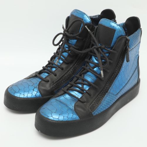 Size 41.5 Metallic /Black Python Embossed Leather High Top Sneakers - Giuseppe Zanotti - Modalova