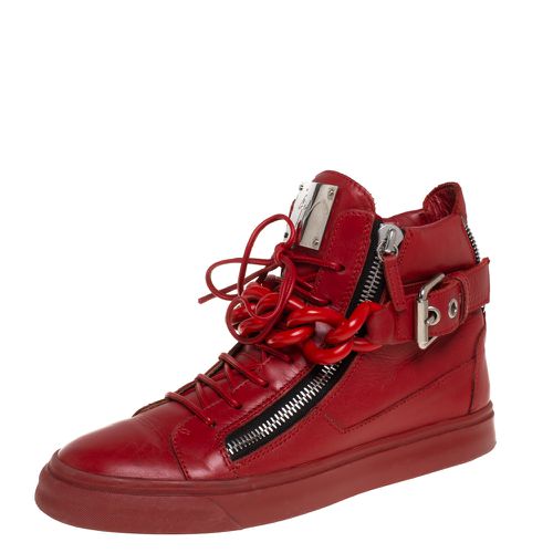 Giuseppe Zanotti Red Leather Chain Detail High Top Sneakers Size 40 - Giuseppe Zanotti - Modalova