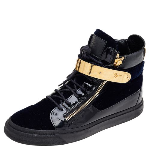 Giuseppe Zanotti Navy Blue/Black Velvet and Leather Coby High Top Sneakers Size 43 - Giuseppe Zanotti - Modalova