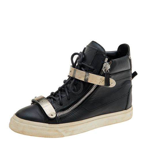 Giuseppe Zanotti Black Leather Double Chain High Top Sneakers Size 38 - Giuseppe Zanotti - Modalova