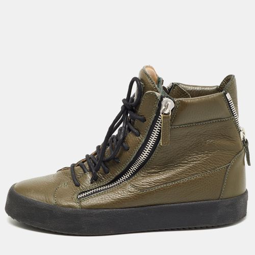 Giuseppe Zanotti Olive Green Leather Double Zip Sneakers Size 41.5 - Giuseppe Zanotti - Modalova