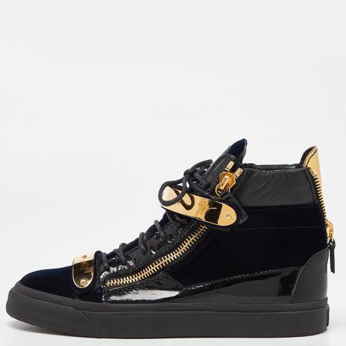 Giuseppe Zanotti Navy Blue/Black Velvet and Leather Coby High Top Sneakers Size 39.5 - Giuseppe Zanotti - Modalova