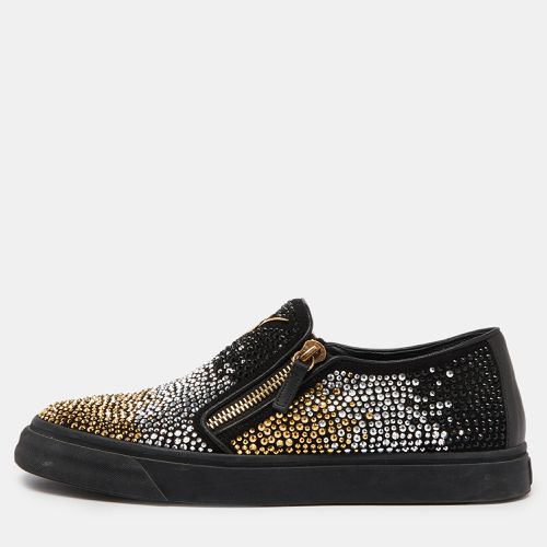 Giuseppe Zanotti Black Suede and Leather Crystal Embellished Eve Slip On Sneakers Size 43 - Giuseppe Zanotti - Modalova