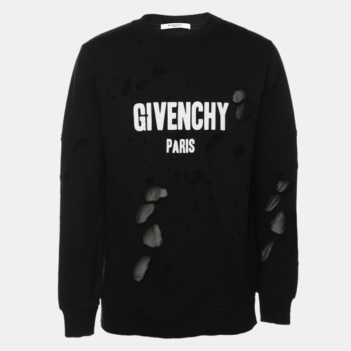 Givenchy Black Distressed Cotton & Mesh Inset Logo Printed Sweatshirt XS - Givenchy - Modalova