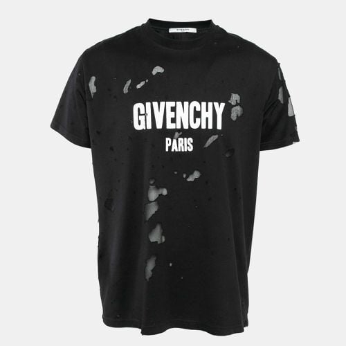 Givenchy Black Logo Print Distressed Cotton Knit Crew Neck T-Shirt XS - Givenchy - Modalova