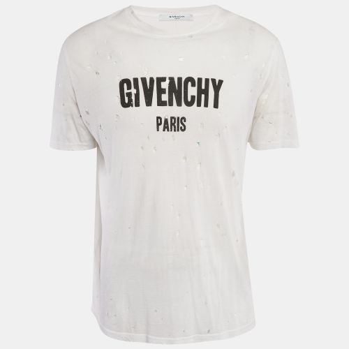 Givenchy White Logo Printed Cotton Distressed T-Shirt S - Givenchy - Modalova