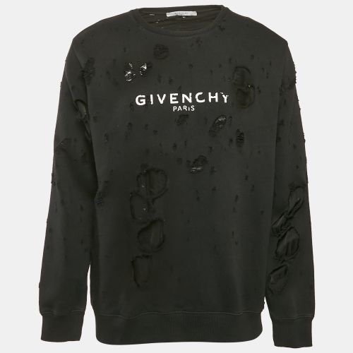 Givenchy Black Logo Print Cotton Knit Distressed Sweatshirt M - Givenchy - Modalova