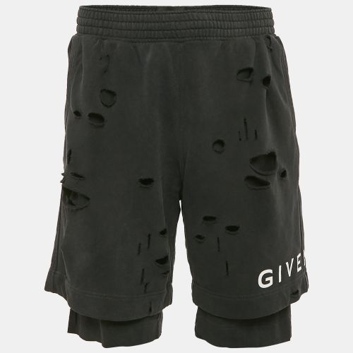 Givenchy Black Distressed Cotton Knit Archetype Shorts M - Givenchy - Modalova