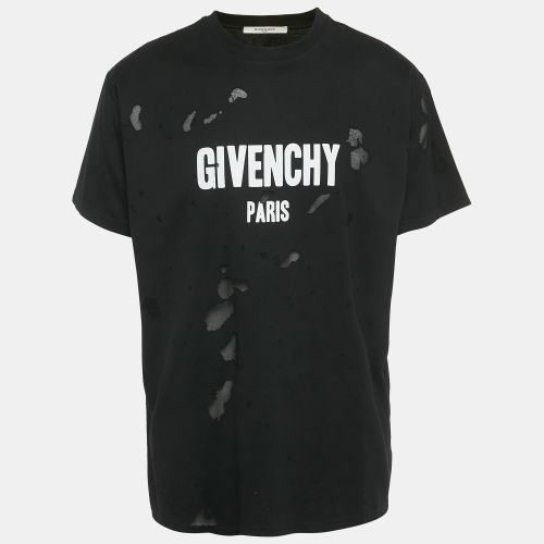 Givenchy Black Mesh Insert Distressed Jersey T-Shirt L - Givenchy - Modalova