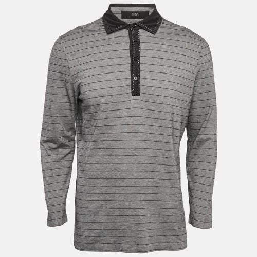 Boss by Hugo Boss Grey Striped Jersey Long Sleeve Polo T-Shirt L - Hugo Boss - Modalova