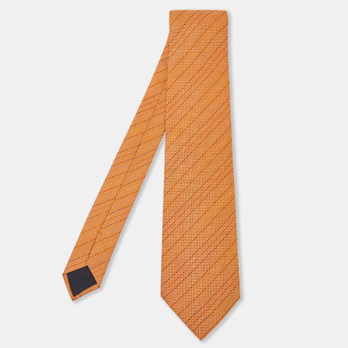 Hermes Orange Diagonal Stripe Pattern Silk Classic Tie - Hermes - Modalova