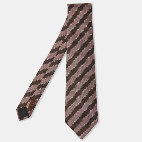 Hermes Brown Diagonal Stripe Pattern Silk Traditional Tie - Hermes - Modalova