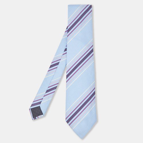 Hermès Blue Diagonal Stripe Pattern Silk Tie - Hermes - Modalova