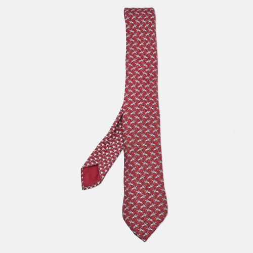 Hermes Burgundy Knights and trophies Print Silk Tie - Hermes - Modalova