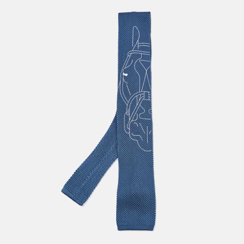 Hermes Blue Silk Knit Tete-A-Tete Equestre Tie - Hermes - Modalova