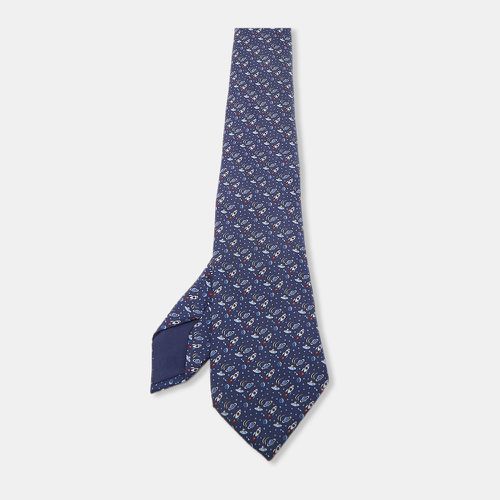 Hermes Navy Blue Space Print Silk Tie - Hermes - Modalova