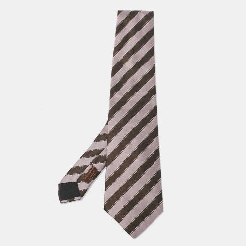 Hermès Brown Diagonal Striped Silk Tie - Hermes - Modalova