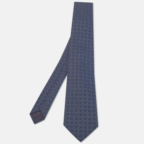 Hermes Navy Blue Patterned Silk Tie - Hermes - Modalova