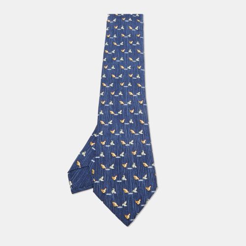 Hermes Blue Whimsical Chickens Print Silk Classic Tie - Hermes - Modalova