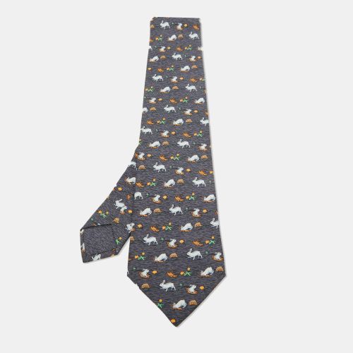 Hermes Grey Rabbit Print Silk Classic Tie - Hermes - Modalova