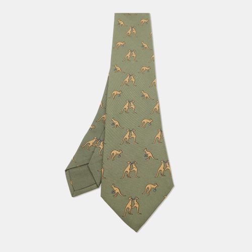 Hermes Olive Green/Beige Boxing Kangaroo Print Silk Classic Tie - Hermes - Modalova