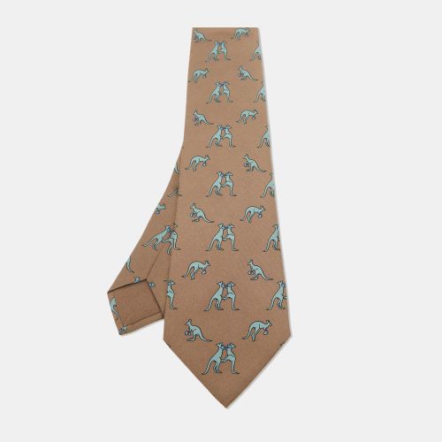 Hermes Beige/Blue Boxing Kangaroo Print Silk Classic Tie - Hermes - Modalova