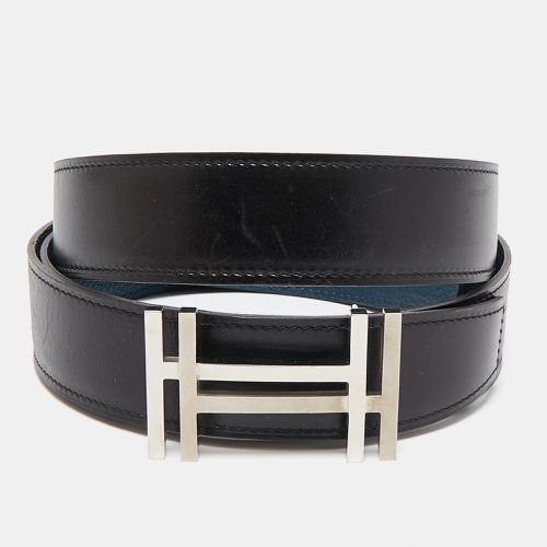 Hermes Noir/Bleu De Prusse Chamonix and Togo Leather H Au Carre Reversible Belt 100 CM - Hermes - Modalova