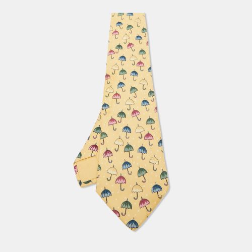 Hermes Yellow Umbrella Print Silk Tie - Hermes - Modalova