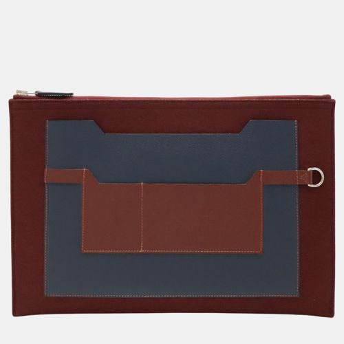 Hermes Felt/Vaux Epson Leather Toodoo 37 Color Block Clutch Bag - Hermes - Modalova