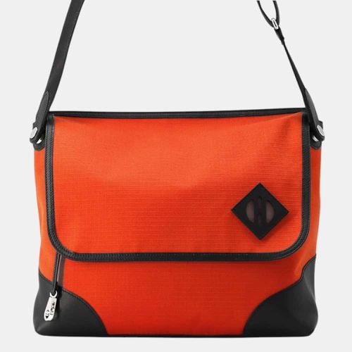 Hermes Capucines/Black Swift Leather Toile Bivouac Slicked Back Messenger - Hermes - Modalova