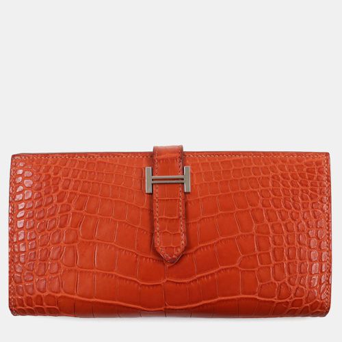 Hermes Alligator Bifold Wallet Orange Orange Leather - Hermes - Modalova