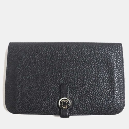 Hermes Dogon Gm Leather Wallet Black Black Leather - Hermes - Modalova