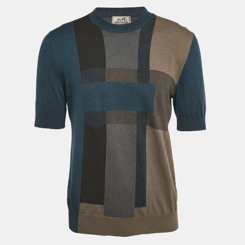 Hermes Blue Checks Cashmere Knit Crew Neck T-Shirt L - Hermes - Modalova