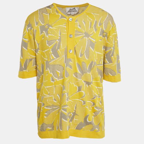 Hermes Yellow Puzzle Floral Knit Henley Collar T-Shirt XL - Hermes - Modalova