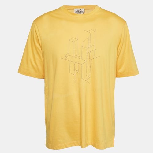 Hermes Yellow 3D H Embroidered Jersey Crew Neck T-Shirt L - Hermes - Modalova